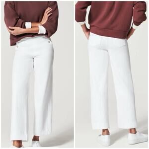 Spanx White Cropped Twill Wide Leg Pants Women’s Size S High Rise Stretch